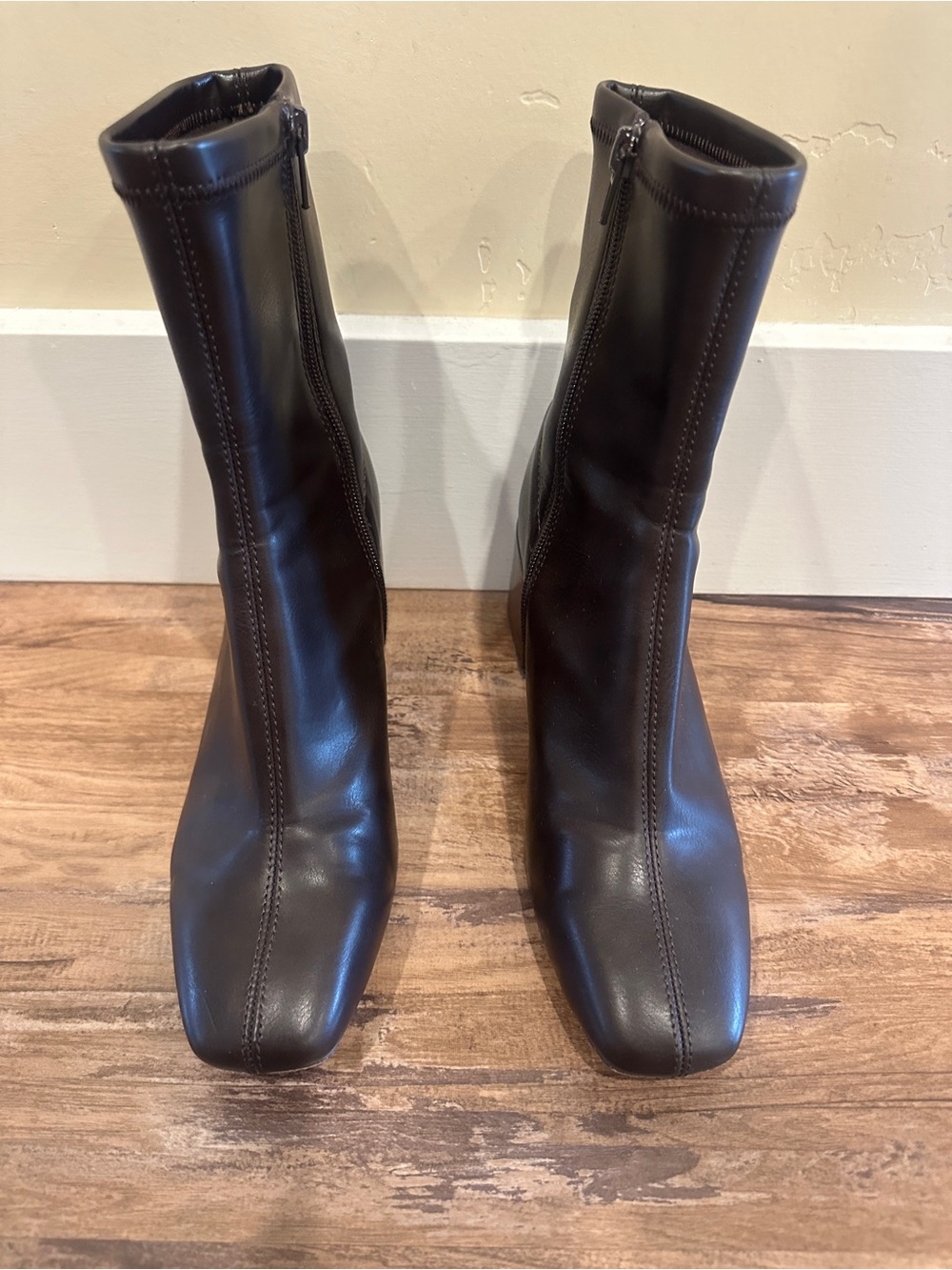 Silent D Brown Square-Toe Ankle Booties with Side Zip